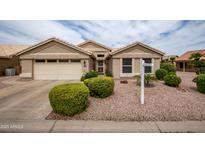 Charming single-story home featuring a two-car garage, well-manicured landscaping, and a neutral color palette at 3022 N 148Th Ave, Goodyear, AZ 85395