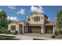 Charming two-story home featuring a tile roof, three-car garage, and manicured landscaping at 13159 N 153Rd Ave, Surprise, AZ 85379