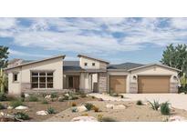 Stunning single-story home boasting desert landscaping, a two-car garage, and contemporary architecture at 18141 E Silver Creek Ln, Queen Creek, AZ 85142