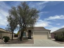 Charming single-story home with a well-maintained lawn, mature trees, and a two-car garage at 2042 N Parish N Ln, Casa Grande, AZ 85122