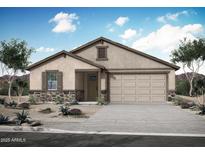 Charming single-story home featuring a two-car garage and stone accents on the facade with desert landscaping at 4204 W Brenley Dr, San Tan Valley, AZ 85144