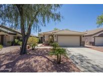 Charming single-story home features a well-maintained landscape, a tiled roof and a two-car garage at 10387 W Runion Dr, Peoria, AZ 85382