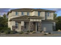 Charming two-story home featuring stone accents, a covered porch, and neutral exterior paint at 20637 E Via Del Jardin --, Queen Creek, AZ 85142