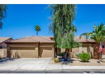 Charming single-story home featuring a three-car garage and mature desert landscaping at 10242 E Pantera Ave, Mesa, AZ 85212