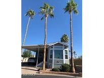 Charming home with tall palm trees, carport, and well-maintained landscaping at 111 S Greenfield Rd # 785, Mesa, AZ 85206