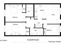 This floor plan shows the three bedrooms, living room, and kitchen of this home, with 818 square feet at 18202 N Cave Creek Rd # 122, Phoenix, AZ 85032