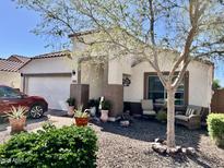 Charming single-story home with a well-maintained front yard and inviting front porch seating at 12027 W Morning Dove Dr, Sun City, AZ 85373