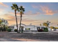 Beautiful home exterior features palm trees, stone accents, and manicured landscaping in a tranquil setting at 12210 N 67Th St, Scottsdale, AZ 85254