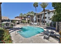 Enjoy this community pool surrounded by palm trees, lounge seating, and a covered gazebo in a resort-style setting at 2025 E Campbell Ave # 248, Phoenix, AZ 85016