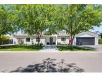 Charming single-story home with well-manicured lawn, mature trees, and modern design elements at 3710 E Hazelwood St, Phoenix, AZ 85018