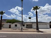 Charming single-story home featuring a two-car garage, palm trees, and desert landscaping at 1423 W Joan De Arc Ave, Phoenix, AZ 85029