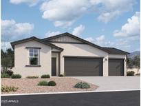 Charming single-story home with a three-car garage and low-maintenance desert landscaping at 46887 W Old Timer Rd, Maricopa, AZ 85139