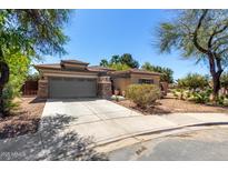 Charming single-story home with a gray two-car garage, well-maintained landscaping, and a concrete driveway at 18775 E Seagull Dr, Queen Creek, AZ 85142
