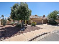 Charming single-story home featuring a well-maintained landscape, mature trees, and a two-car garage at 6135 E Aire Libre Ln, Scottsdale, AZ 85254