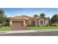 Charming single-story home with a stone accent, a tile roof, and a two-car garage at 23038 E Nightingale Rd, Queen Creek, AZ 85142