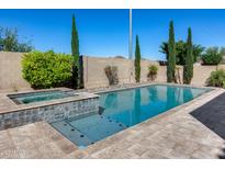 Inviting backyard pool and spa surrounded by lush landscaping and a serene desert ambiance at 5826 W Plum Rd, Phoenix, AZ 85083