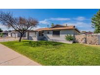 Charming single-story home featuring well-maintained lawn, mature tree, and covered entryway at 3408 W Carol Ave, Phoenix, AZ 85051