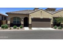 Inviting home exterior showcasing a tile roof, a two car garage, and well-manicured landscaping at 1255 N Arizona Ave # 1216, Chandler, AZ 85225