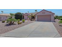 Charming single-story home with desert landscaping, mature palms, and a spacious concrete driveway at 16313 W Escondido Ct, Surprise, AZ 85374