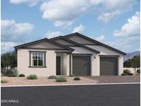 Charming single-story home featuring a two-car garage, neutral stucco, a low-maintenance yard, and a dark trim package at 26406 N 77Th Dr, Peoria, AZ 85383