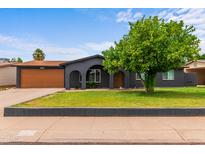 Charming single-story home featuring a well-maintained lawn, mature tree, and an attached garage at 3824 W Carol Ave, Phoenix, AZ 85051