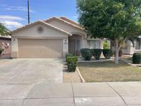 Charming single-story home with a well-manicured lawn, mature tree, and a two-car garage at 8614 W Shaw Butte Dr, Peoria, AZ 85345