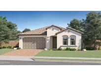 Charming single-story home showcasing a neutral color palette, tiled roof, and a two-car garage at 15791 W Kendall St, Goodyear, AZ 85338