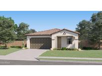 Charming single-story home showcasing a well-manicured front yard and a two-car garage at 3283 E Outlaw Ln, San Tan Valley, AZ 85140