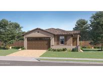 Charming single-story home with a tile roof, neat landscaping, and a two-car garage at 4987 S 233Rd Dr, Buckeye, AZ 85326