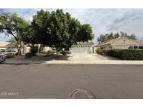 Charming single-story home featuring a lush, mature shade tree and a two-car garage at 7922 W Alex Ave, Peoria, AZ 85382