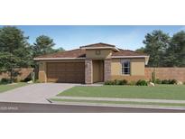 Charming single-story home with a two-car garage, desert landscaping, and a mix of stucco and stone accents at 8154 E Petra Ave, Mesa, AZ 85212