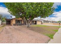 Charming single-story home with a beautiful mature tree in front and extended driveway at 7755 W Cora Ln, Phoenix, AZ 85033