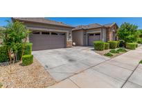 Large concrete driveway leading to the garage and accented by manicured landscaping at 9922 E Thunderbolt Ave, Mesa, AZ 85212