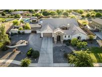 Stunning aerial view of home featuring lush landscaping, stone accents, and a charming courtyard entrance at 6286 S Reseda St, Gilbert, AZ 85298