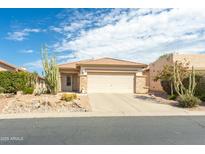 Charming single-story home with a two-car garage and desert landscaping on a sunny day at 9816 E Stone Circle E Ln, Gold Canyon, AZ 85118