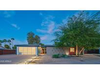 Charming mid-century modern home with desert landscaping and a sleek, modern garage door at 10007 N 30Th Pl, Phoenix, AZ 85028