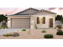 Inviting single-story home with desert landscaping, a two-car garage, and a charming covered entry at 1953 S 246Th Ln, Buckeye, AZ 85326