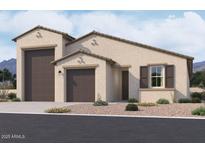 Inviting single-story home with a two-car garage, neutral stucco facade, and meticulously landscaped front yard at 2639 E Rustler Rd, San Tan Valley, AZ 85140