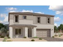 Charming two-story home features stone accents, neutral colors, a two-car garage, and professionally landscaped yard at 11444 E Utopia Ave, Mesa, AZ 85212