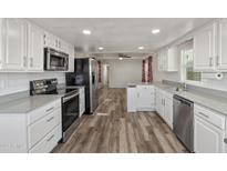 Spacious kitchen with stainless steel appliances, ample counter space and wood-look vinyl floors at 535 S Alma School Rd # 17, Mesa, AZ 85210