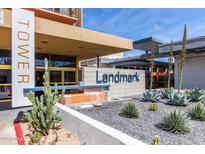 Community entrance featuring the Landmark sign, desert landscaping, and direct access to the building at 4750 N Central Ave # G3, Phoenix, AZ 85012