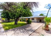Charming single-story home featuring mature trees, lush green lawn, and a long driveway at 3031 E Avalon Dr, Phoenix, AZ 85016
