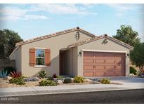 Charming single-story home featuring a two-car garage, desert landscaping, and a terracotta-tiled roof at 335 S San Gregorio Ln, Casa Grande, AZ 85194