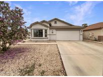 Charming single-story home with a well-maintained front yard and a two-car garage at 1399 E Santa Fiore St, San Tan Valley, AZ 85140