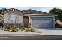 Charming single-Gathering home featuring stone accents, a two-car garage, and professionally landscaped front yard at 16005 W Bronco Trl, Surprise, AZ 85387