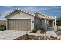 Charming single-Gathering home with a two-car garage, landscaped front yard, and inviting front porch at 18540 N Foxtail Dr, Maricopa, AZ 85138