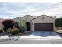 Charming single-story home with stucco and a tile roof, complemented by desert landscaping at 21883 N 263Rd Dr, Buckeye, AZ 85396