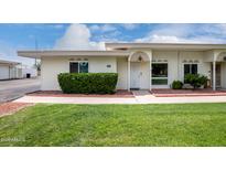 Charming single-story home with a well-manicured lawn and inviting front entrance at 14224 N Newcastle Dr, Sun City, AZ 85351