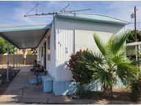 Charming single-story home with carport, palm tree, and beautiful landscaping at 61 W Southern Ave # 63, Mesa, AZ 85210