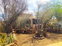 A view of the backyard with desert vegetation and landscaping showcasing a tranquil outdoor space at 717 W Lynwood St, Phoenix, AZ 85007